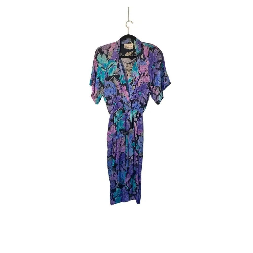 Barbara Barbara vintage, colorful purple green waterfall drop dress medium